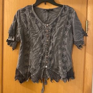 My Choice Vintage 90’s Boho Grunge Lace Tie back Top Blouse Gray Size L-XL